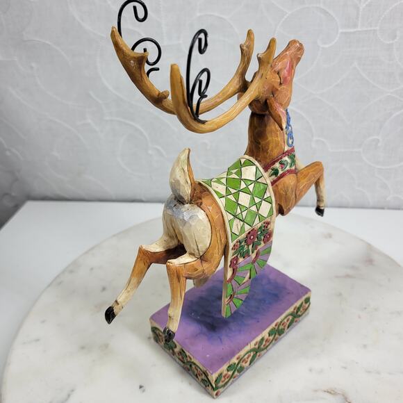 Jim Shore Heartwood Creek Reindeer Dash Away Figurine 10" Green Blanket w/ Box - Picture 9 of 15